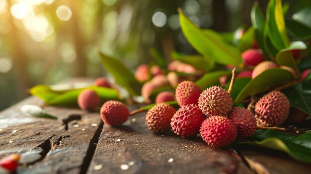 lychees sur un fond en bois nature