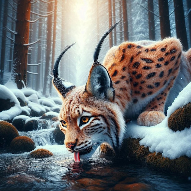 Lynx dans la forêt Animal dans l'environnement naturel Portrait d'un beau lynx en gros plan