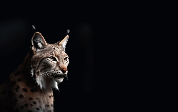 Un lynx regarde la caméra dans le noir.