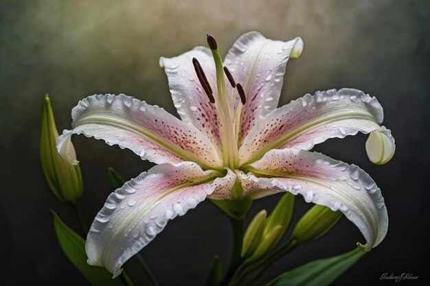 Photo des lys blancs en fleurs avec des feuilles vert foncé