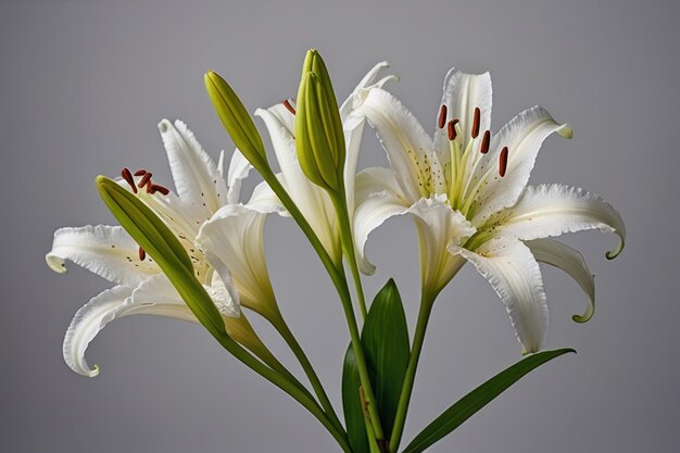 Des lys blancs en fleurs avec des feuilles vert foncé