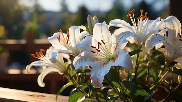 Photo lys blancs sur fond de bois coloré