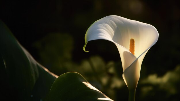 Photo un lys calla blanc avec un fond sombre