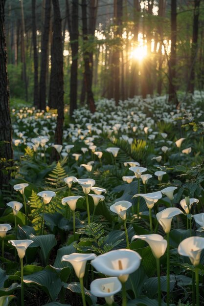 Photo les lys de calla dans la forêt