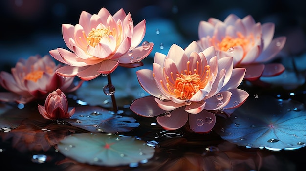 le lys d'eau de lotus fleurissant sur la surface de l'eau