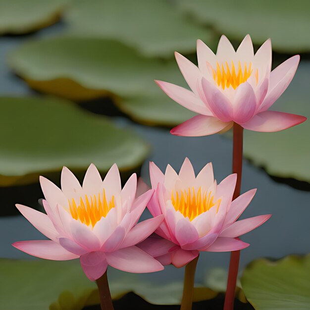 lys d'eau roses avec le haut jaune et le bas jaune