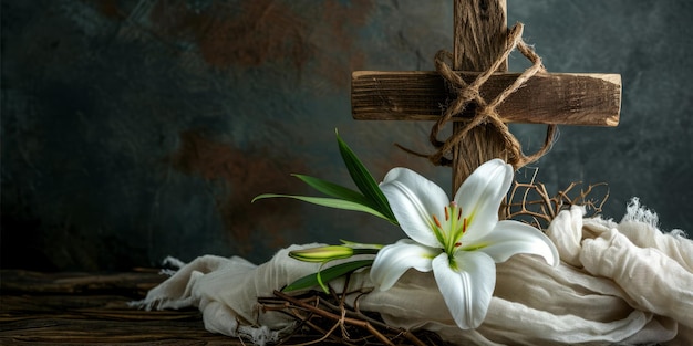 Lys de Pâques et croix en bois