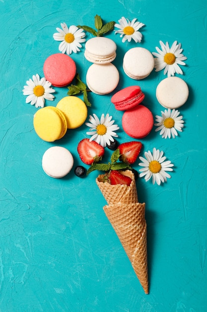 macaron, assortiment, fraise, camomille