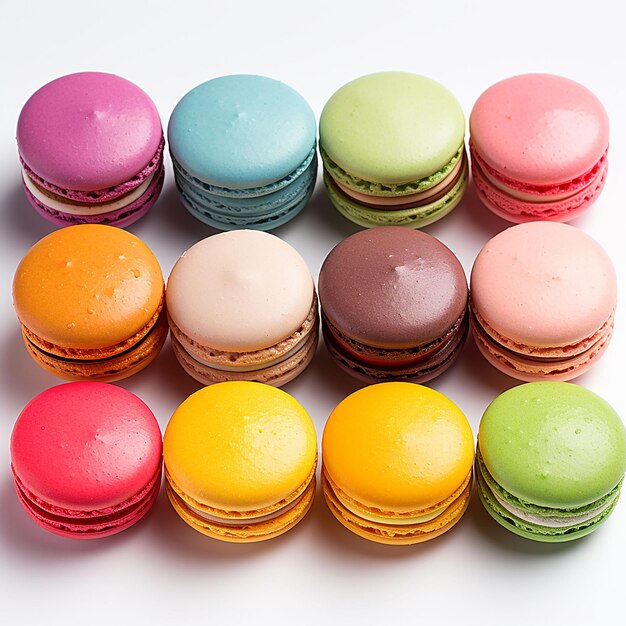 Photo macaron coloré sur fond blanc