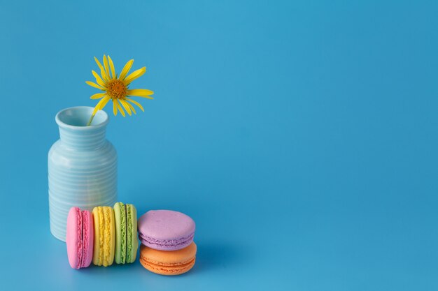 Macaron coloré français avec fleur