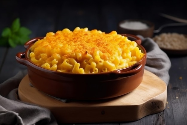 Macaroni au fromage Macaroni au fromage rustique américain classiqueMacaroni doré cuit au four avec cheddar