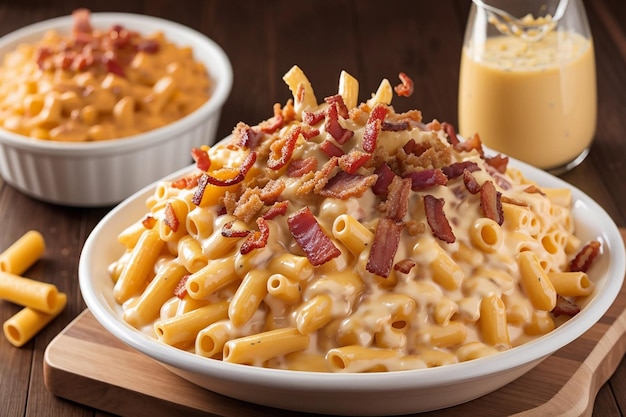 Macaroni crémeux et frites au fromage avec bacon