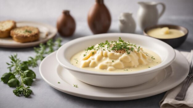 Macaroni et fromage au four crémeux dans un fond propre