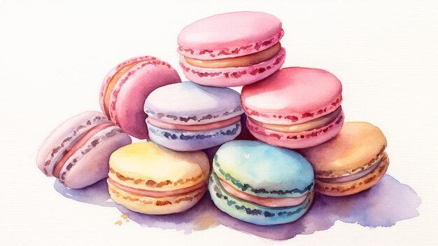 Macarons aquarelles pastel rêveurs générés par l'IA