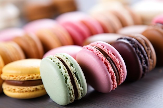 Macarons assortis de délices sucrés sur la table de la cuisine