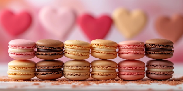 Macarons assortis avec un fond de cœur