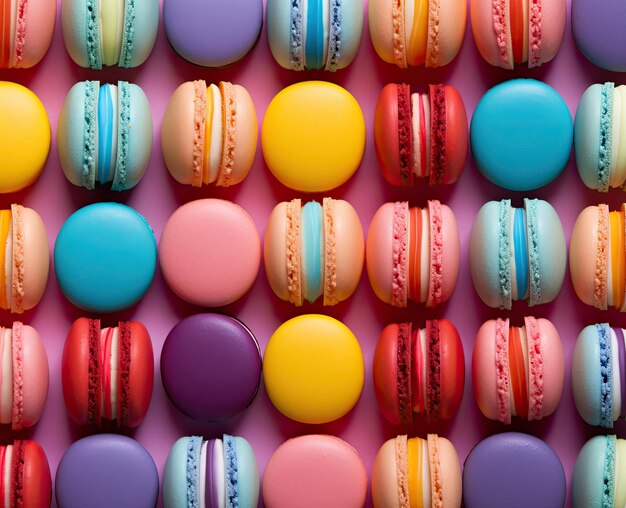 Macarons colorés, biscuits sandwich avec papier peint épais à chromaticité, rayures verticales épaisses arc-en-ciel