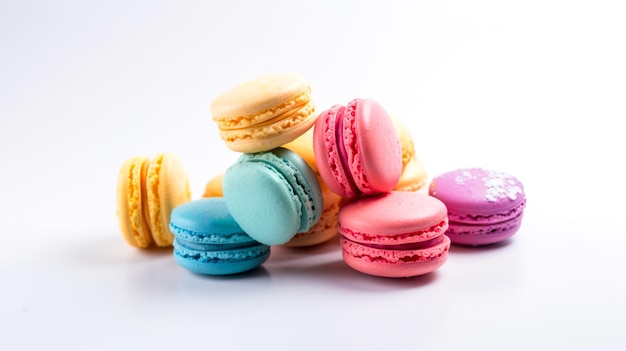 Macarons colorés isolés sur fond blanc Macarons sucrés Generative AI