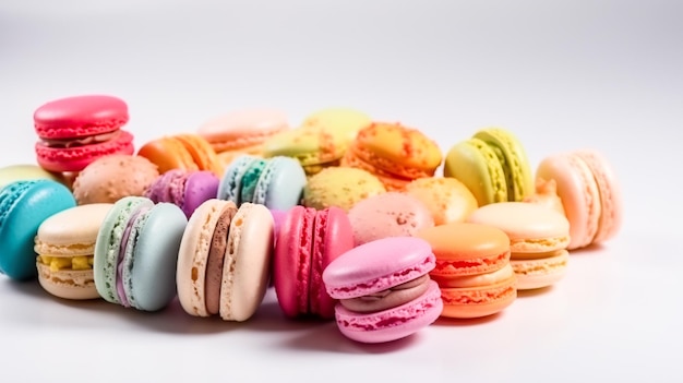 Macarons colorés isolés sur fond blanc Macarons sucrés Generative AI