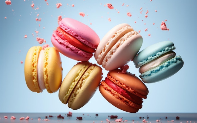 Macarons colorés en rendu 3D Lévitation