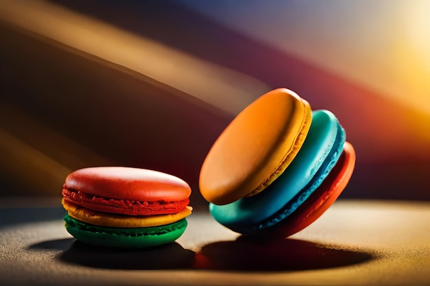 Des macarons colorés sont empilés les uns sur les autres.