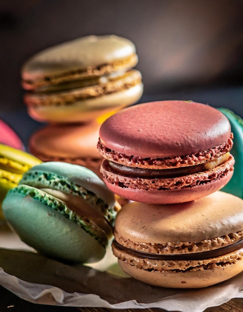 Des macarons colorés sucrés Des macaron colorés savoureux