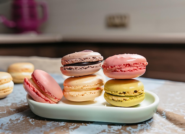 des macarons dans la table de la cuisine nourriture