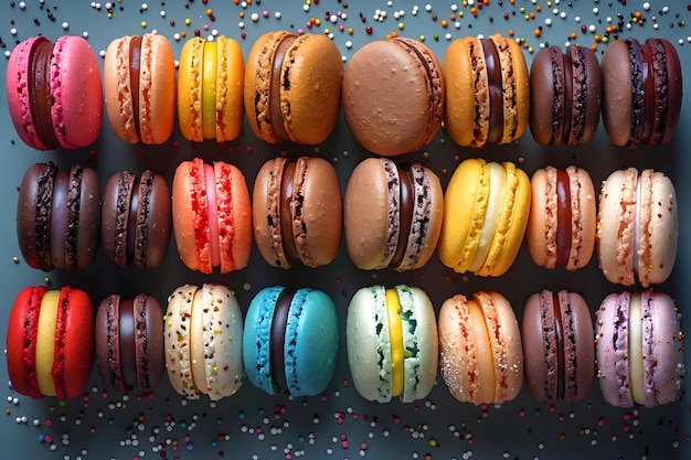 Des macarons de différentes couleurs dans une boîte