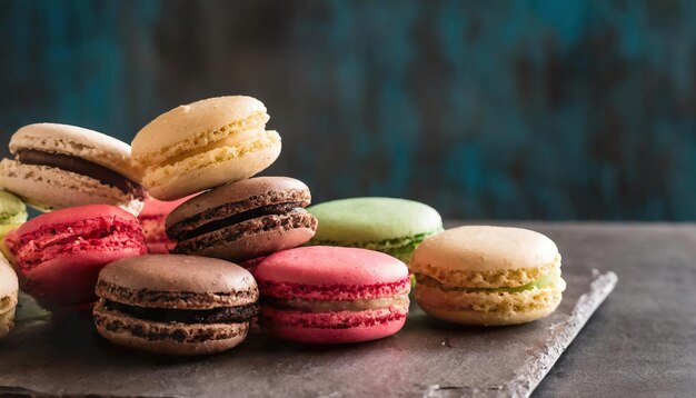 Des macarons de différentes couleurs sur une table