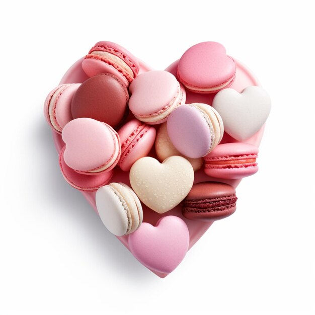 Macarons en forme de cœur sur fond blanc pour la Saint-Valentin