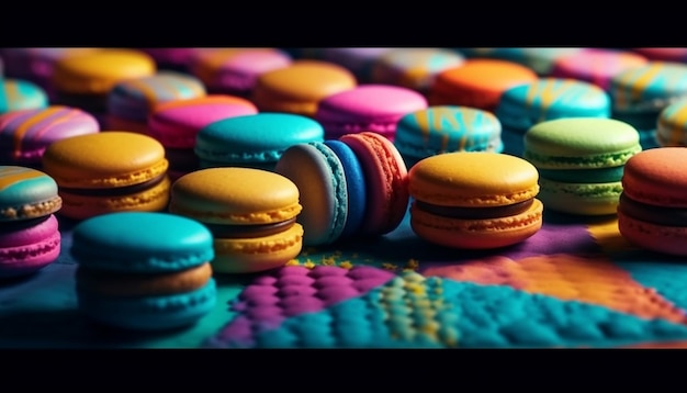 Macarons français gastronomiques, une pile de douceurs générée par l'IA