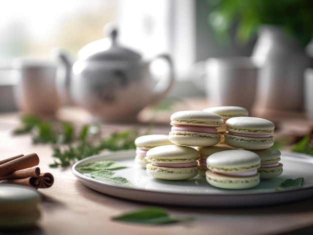 Macarons maison au thé vert matcha IA générative