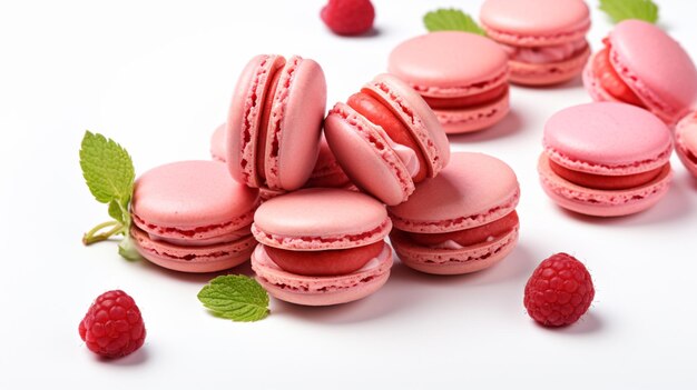 Photo macarons roses avec de la crème de fruits de forêt