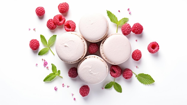 Photo macarons roses avec de la crème de fruits de forêt