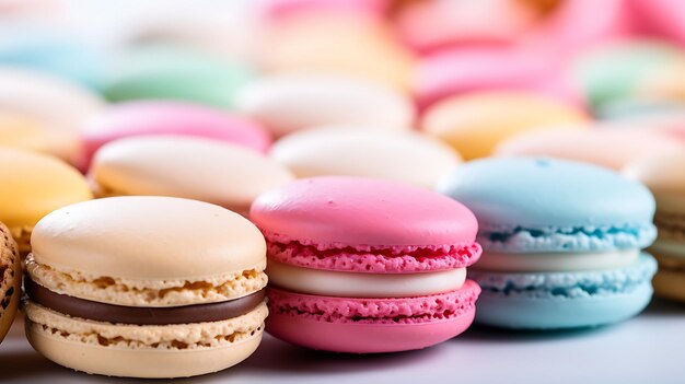 Des macarons variés de couleurs vives sur une surface propre