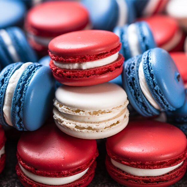 Macaroons blancs, rouges et bleus dans les couleurs du drapeau national