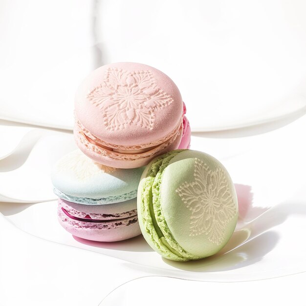 Des macaroons français colorés sur un fond blanc