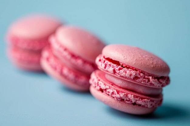 Photo macaroons roses sur bleu un concept de croissance et de classification