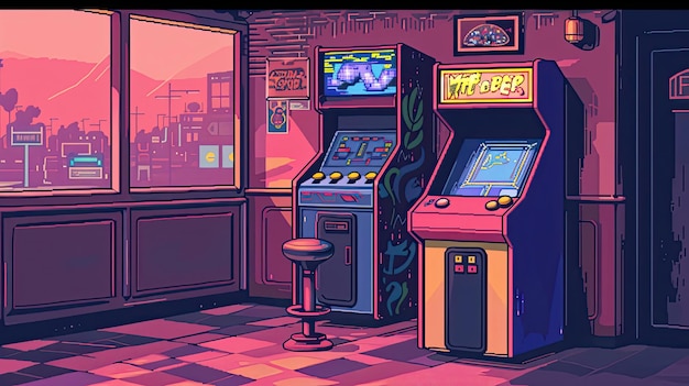 Machine d'arcade à pixels Combinations de style Jeux de combat Coins de salle de jeu Joystick pixels rétro Tetris tir à la course Flipper 8 bits Multijoueur généré par AI