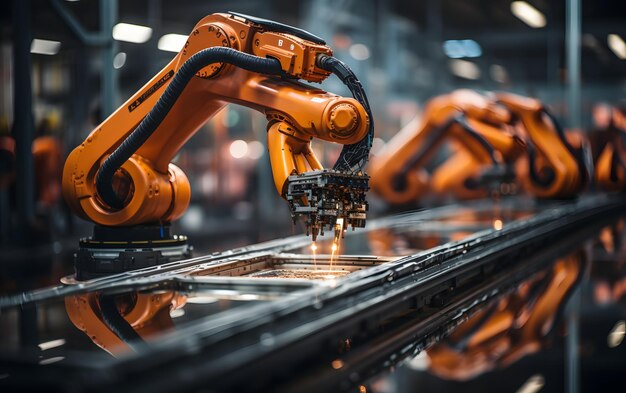 machine à bras de robot d'automatisation lourde dans l'usine intelligente industrie futuriste