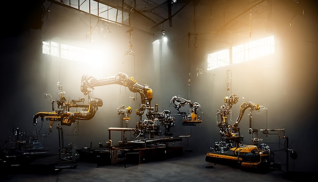 Machine à bras robotique à automatisation lourde dans l'usine intelligente concept IndustrialIndustry 40