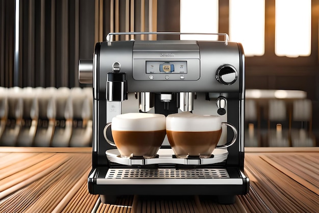 Machine à café expresso professionnelle sur fond de cafetière