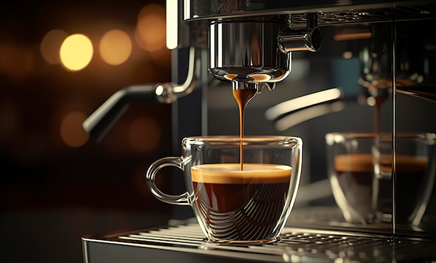 Une machine à café professionnelle préparant un café espresso dans une tasse en verre AI Generative