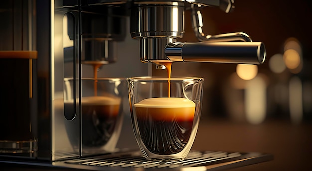 Une machine à café professionnelle préparant un café expresso dans une tasse en verre AI Generative