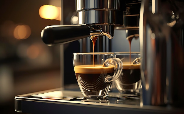 Une machine à café professionnelle préparant un café expresso dans une tasse en verre AI Generative