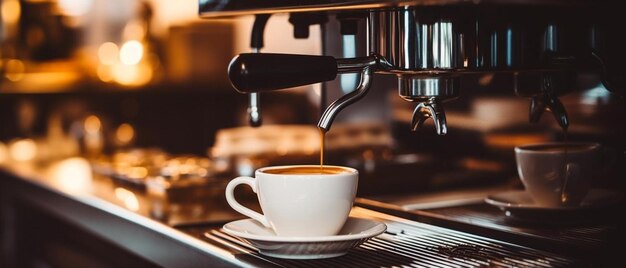 machine à café avec une tasse de café sur le comptoir