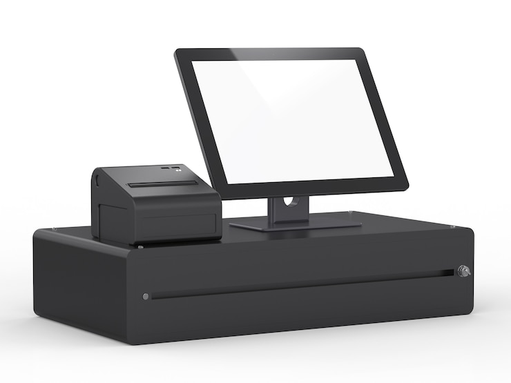 Photo machine de caisse ou caisse enregistreuse à écran vide de rendu 3d