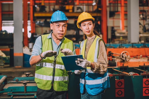 Machine de contrôle de travail d'ingénieur asiatique d'équipe dans l'usine Groupe de personnes Asie Machine de contrôle des travailleurs avec fabrication de l'industrie