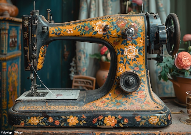 Photo une machine à coudre vintage avec une étiquette qui dit vieux sur elle