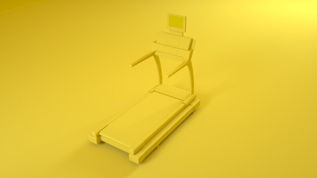 Machine de course de tapis roulant sur jaune. Rendu 3D.